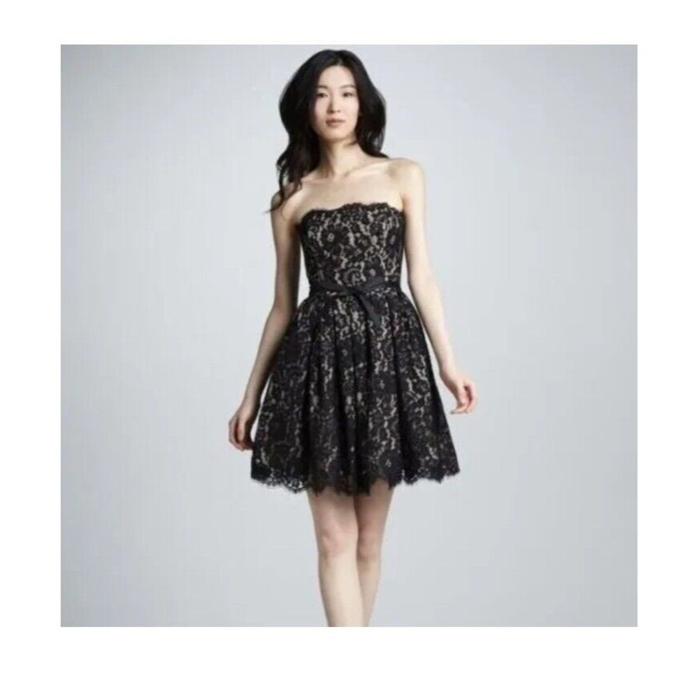 Robert Rodriguez Neiman Marcus Black Lace Overlay Strapless Dress Womens Size 10 - Picture 1 of 15